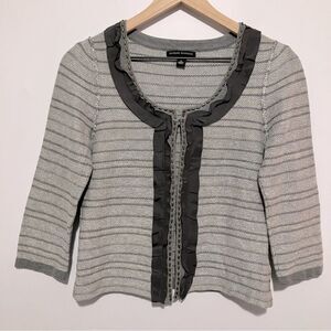 Banana Republic Cardigan Sweater Size Small Petite Grey Striped
